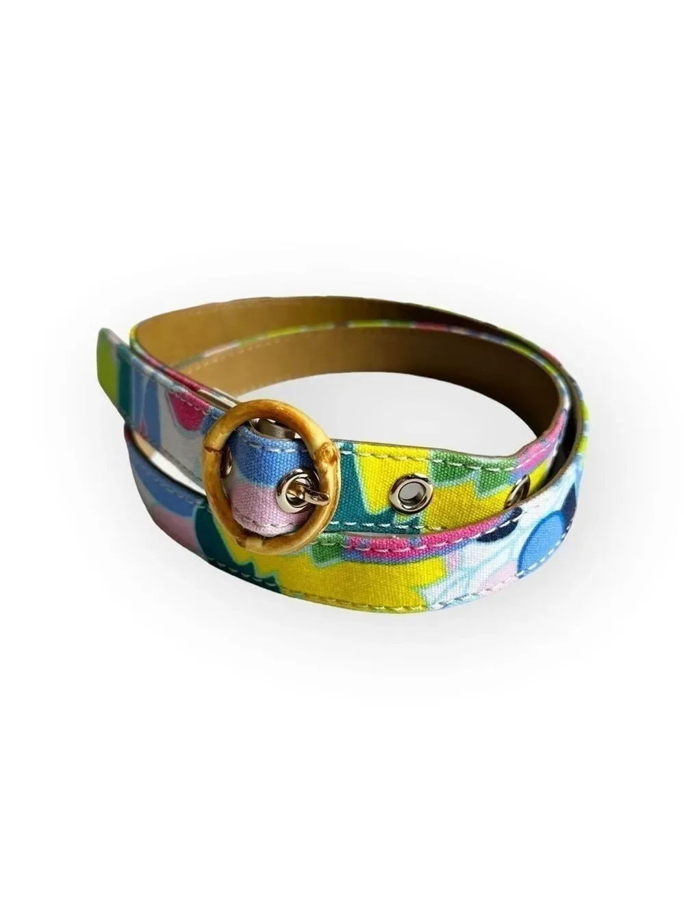 Y2K Talbots Floral Thin Belt Bamboo O ring Buckle Vibrant Colors Cotton Belt S